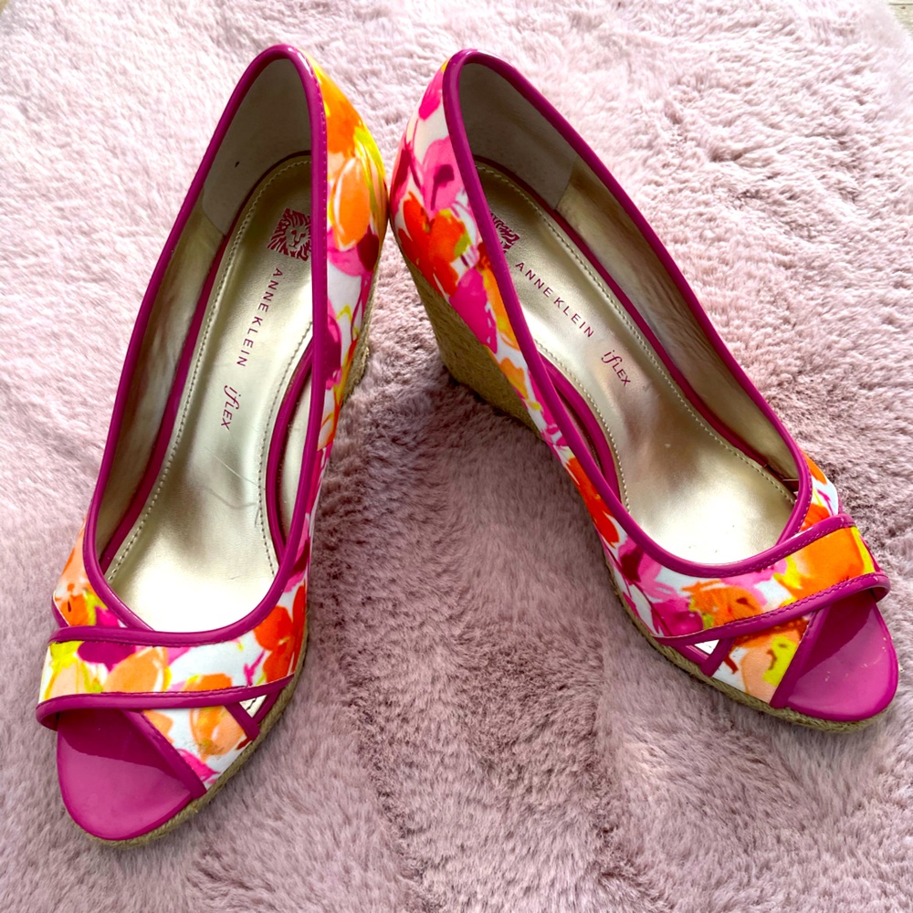 Anne Klein Vibrant Pink & Orange Wedge Heels